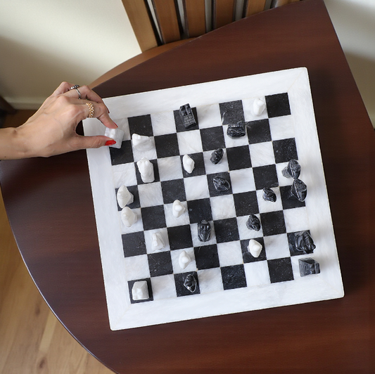 White and Black Marble Statue Chess Set - 15 Inch