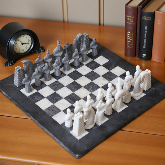 15 Inch Grey and White Matt Marble Statue Chess Set