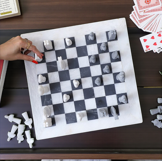 White and Black Matt Marble Statue Chess Set - 15 Inch