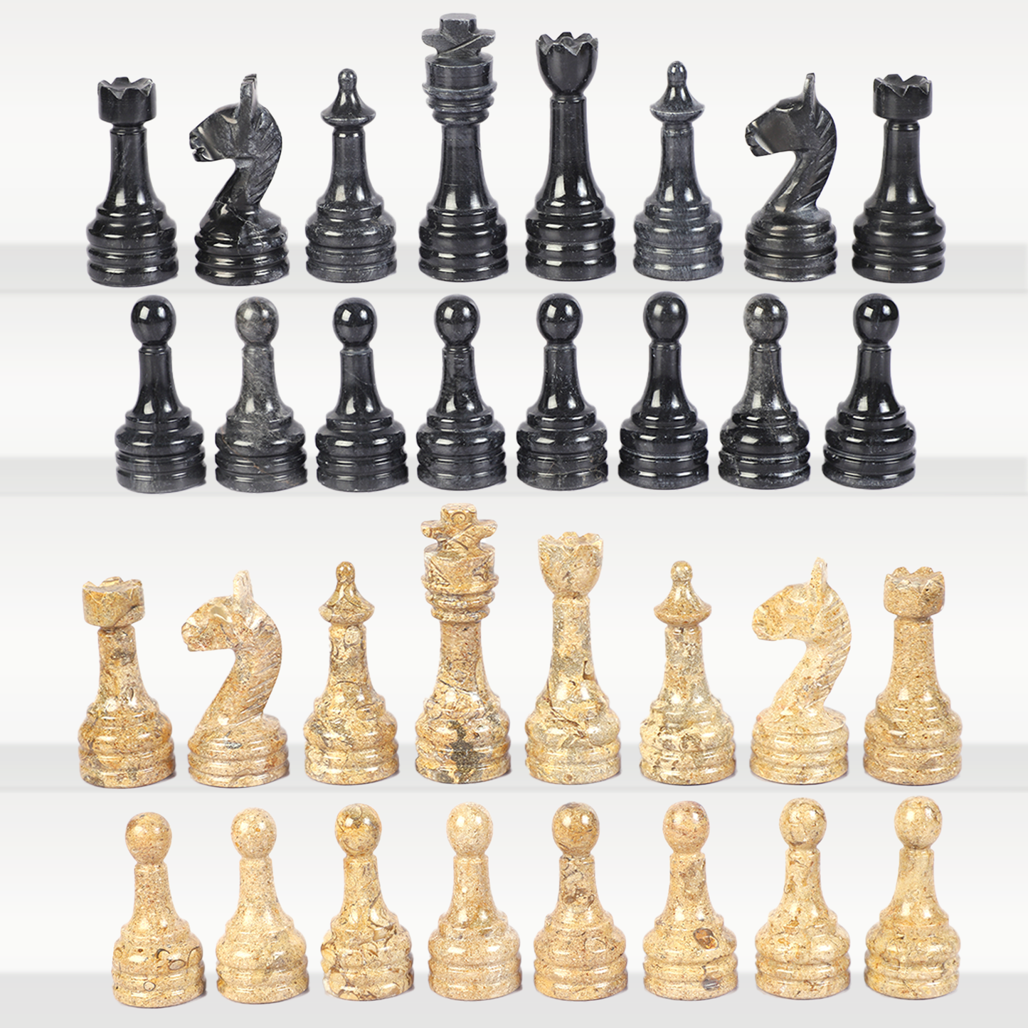 Black and Coral Marble Chess Figures