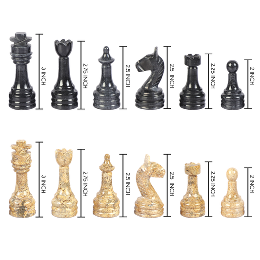 Black and Coral Marble Chess Figures