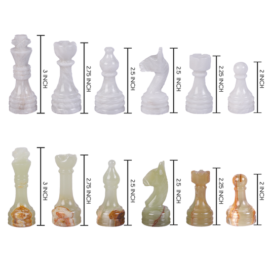 White & Onyx Green Chess Figures