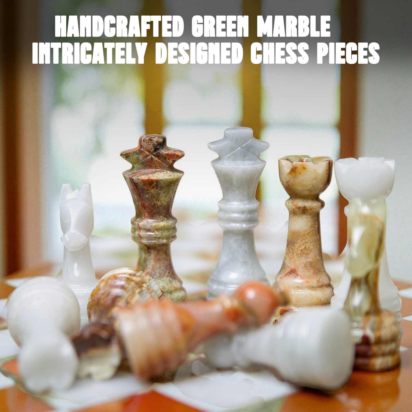Marble Hives Luxury Handmade Marble Chess Set – Green & White