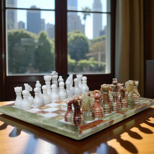 Marble Hives Luxury Handmade Marble Chess Set -Green and White -12 Inch