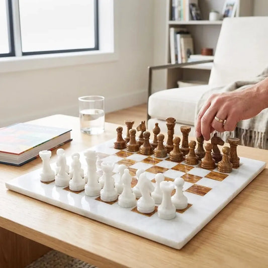 White and Brown marble Chess board