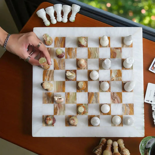 White and Green Marble Chess Set
