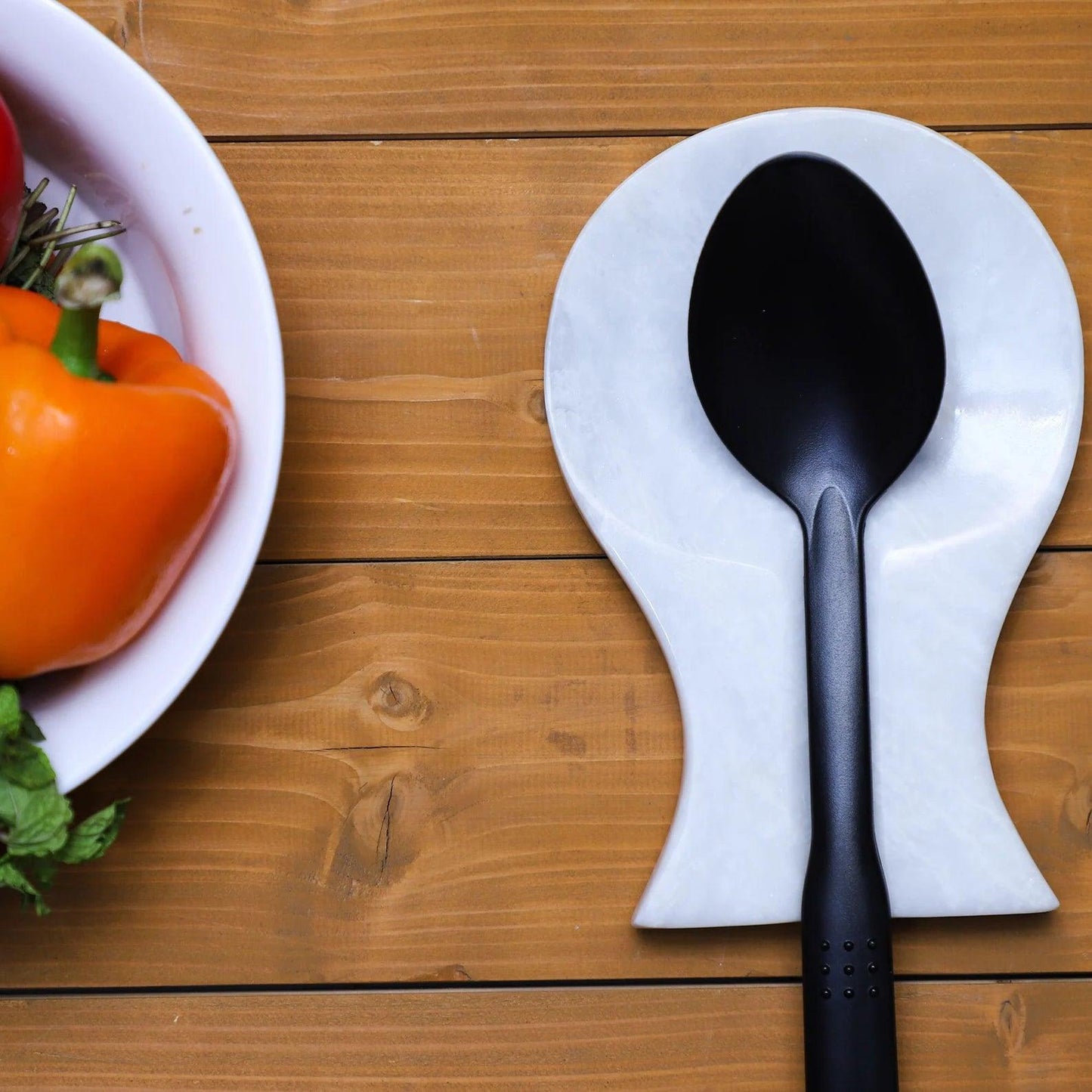 Marble Spoon Rest, Utensil Holder and Versatile Kitchen Counter Accessory with Adhesive Stickers for Secure Placement, 8L x 5.5W x 1H Inches, and Effortless Style and Functionality