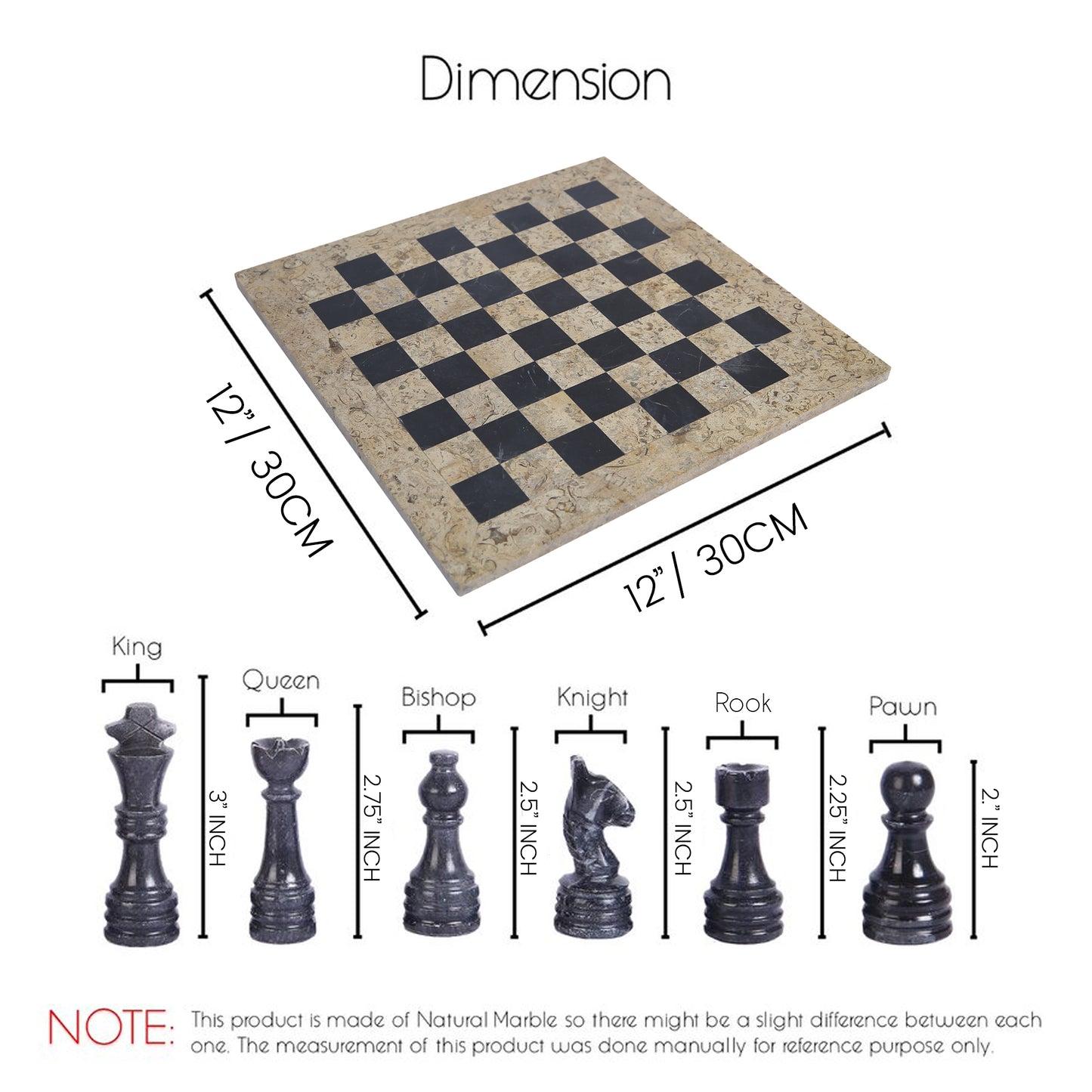 Marble Chess Set (Coral & Black) 12 inch – Aesthetic Chess Sets with Handcrafted Stone Board & Marble Chess Pieces – Ideal for Home Decor