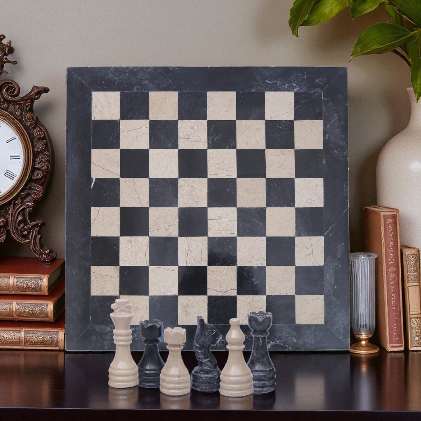 Marble Hives Luxury Handmade Marble Chess Set -Black and Verona -10 Inch