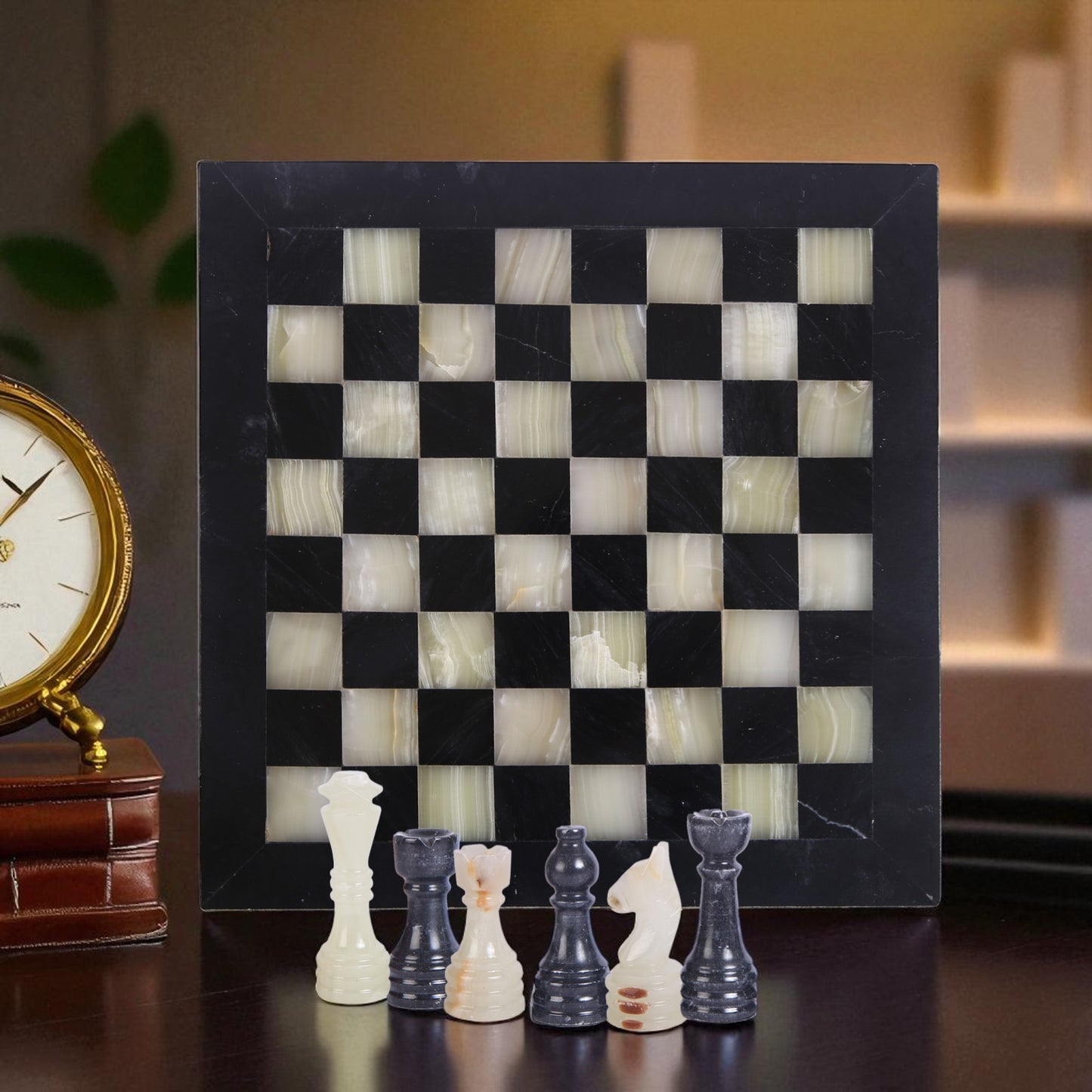 Marble Hives Luxury Handmade Marble Chess Set β Black & Onyx -15 Inch
