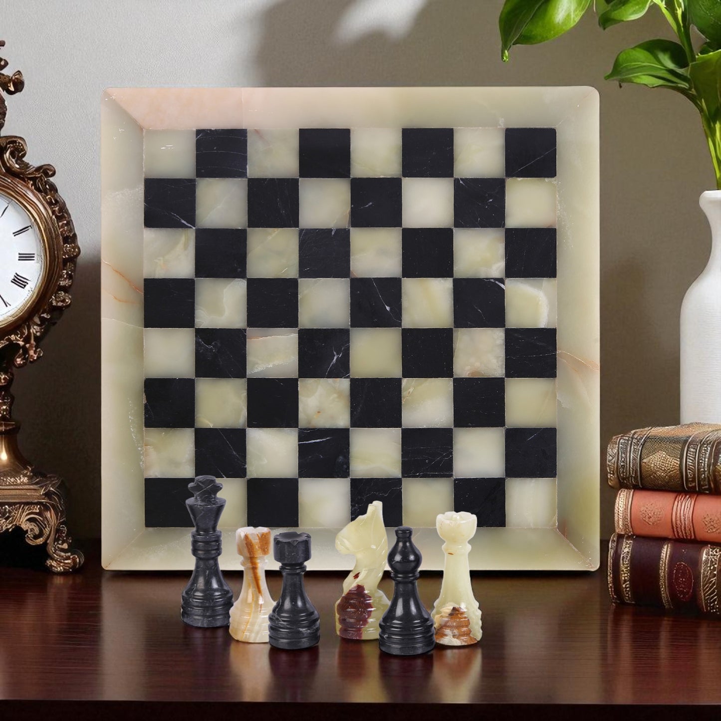 Marble Hives Luxury Handmade Marble Chess Set -Onyx and Black -10 Inch