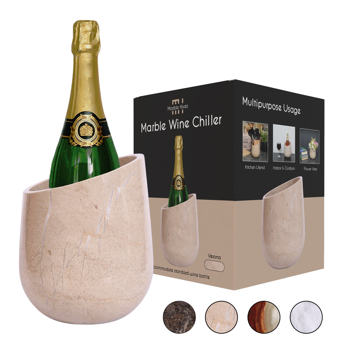 Marble Wine Chiller - Premium Wine Chiller Bucket - Perfect Wine Bottle holder - Multipurpose Utensil Holder