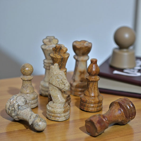 Coral & Brown Chess Figures