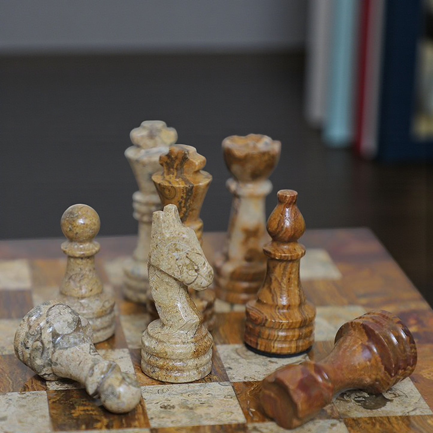 Marble Hives Luxury Handmade Marble Chess Set - Red and Coral -10 Inch