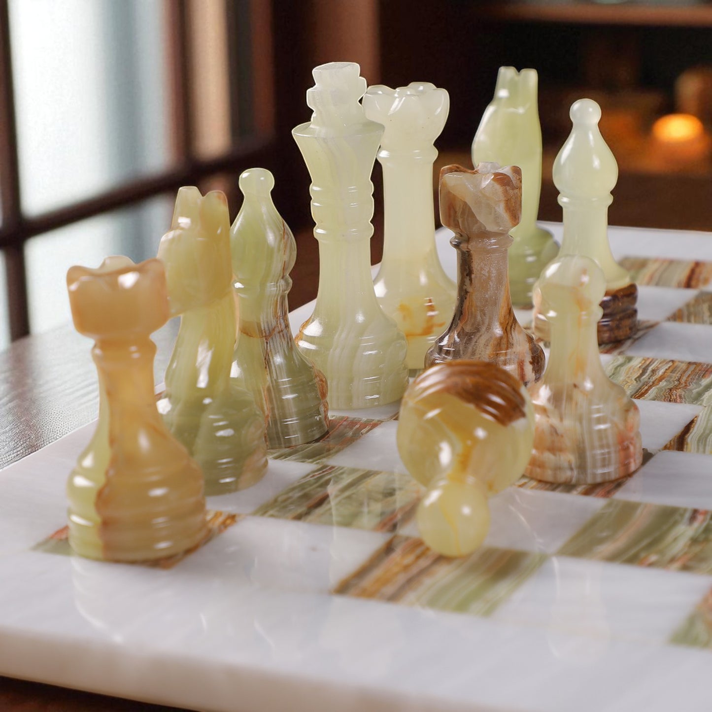 White & Onyx Green Chess Figures