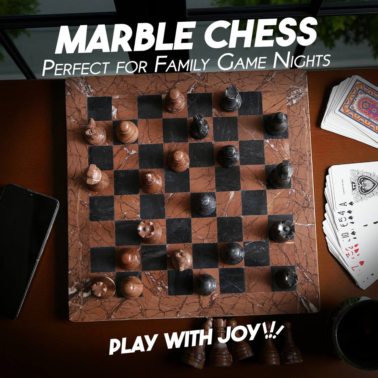 Marble Hives Luxury Handmade Marble Chess Set -Marina and Black -10 Inch