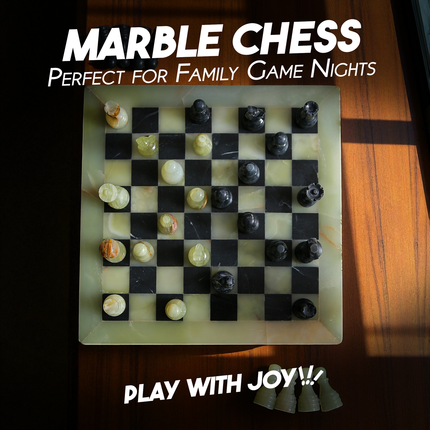 Marble Hives Luxury Handmade Marble Chess Set -Onyx and Black -10 Inch