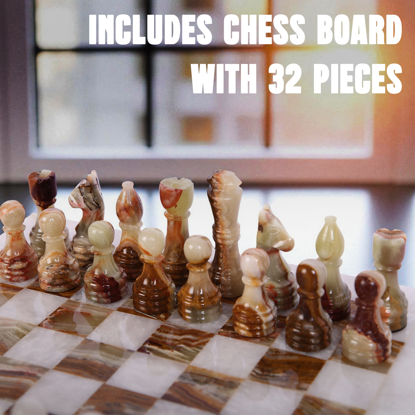Marble Hives Luxury Handmade Marble Chess Set –  White and Green