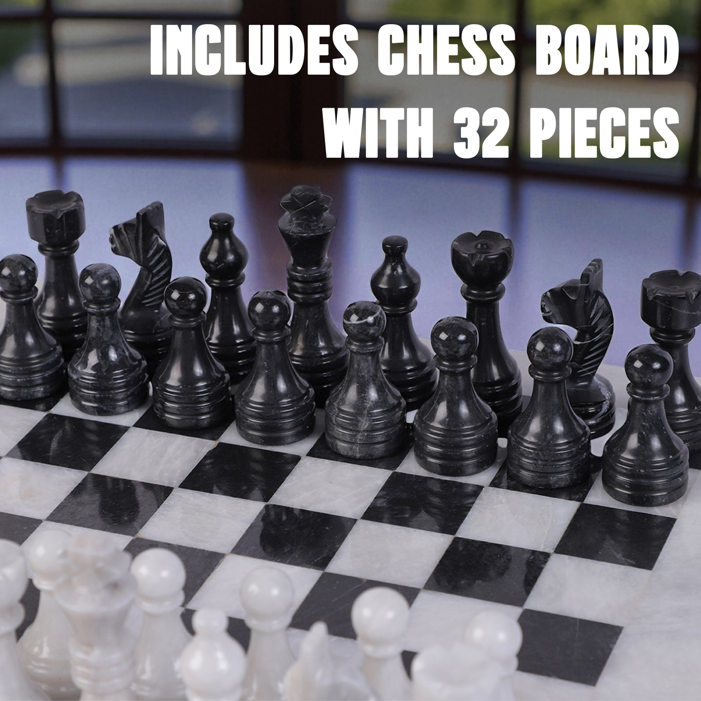 Marble Hives Luxury Handmade Marble Chess Set – White and Black