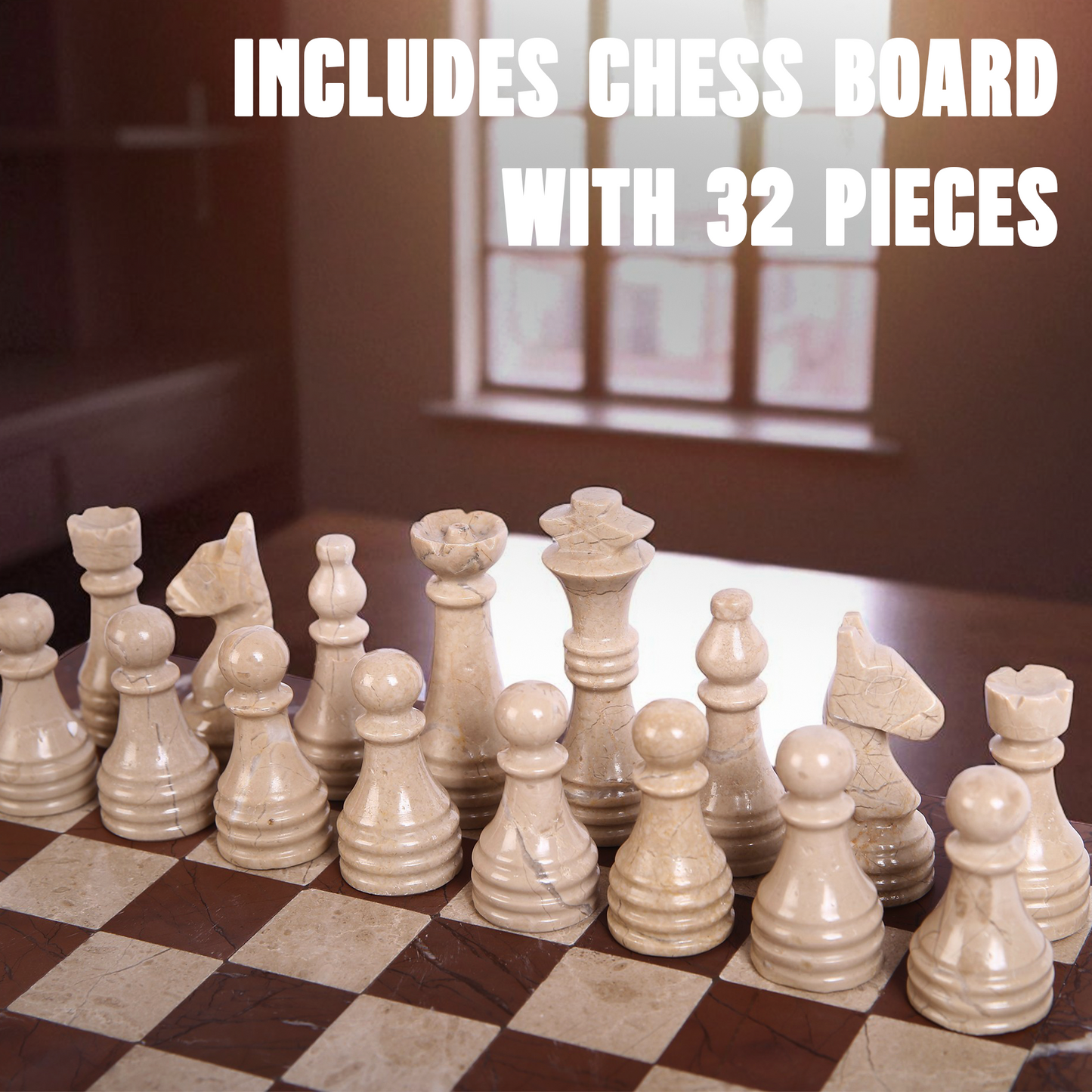 Marble Hives Luxury Handmade Marble Chess Set – Marina & Beige
