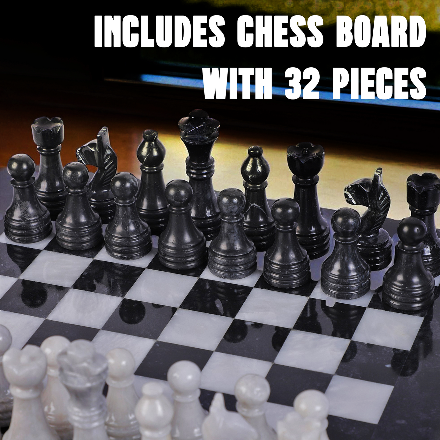Marble Hives Luxury Handmade Marble Chess Set – Black and White