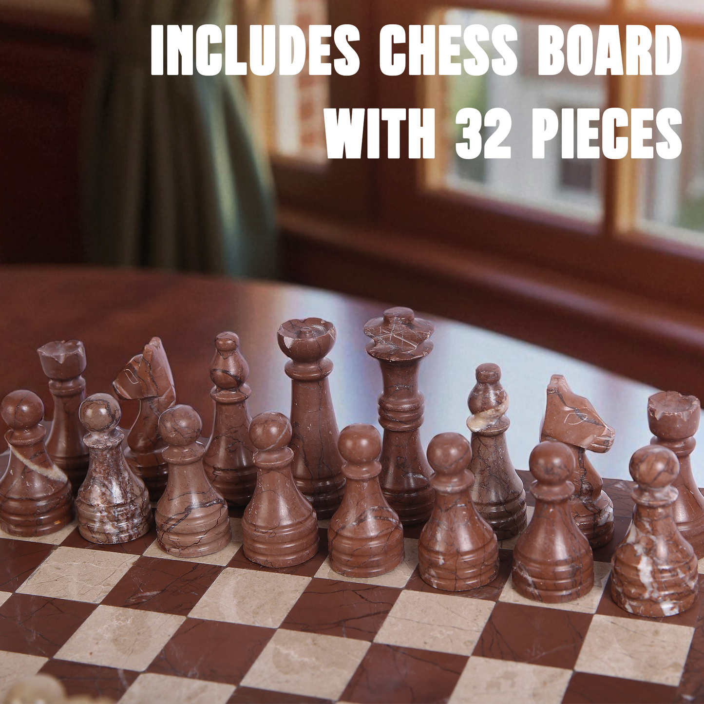 Marble Hives Luxury Handmade Marble Chess Set – Marina & Beige