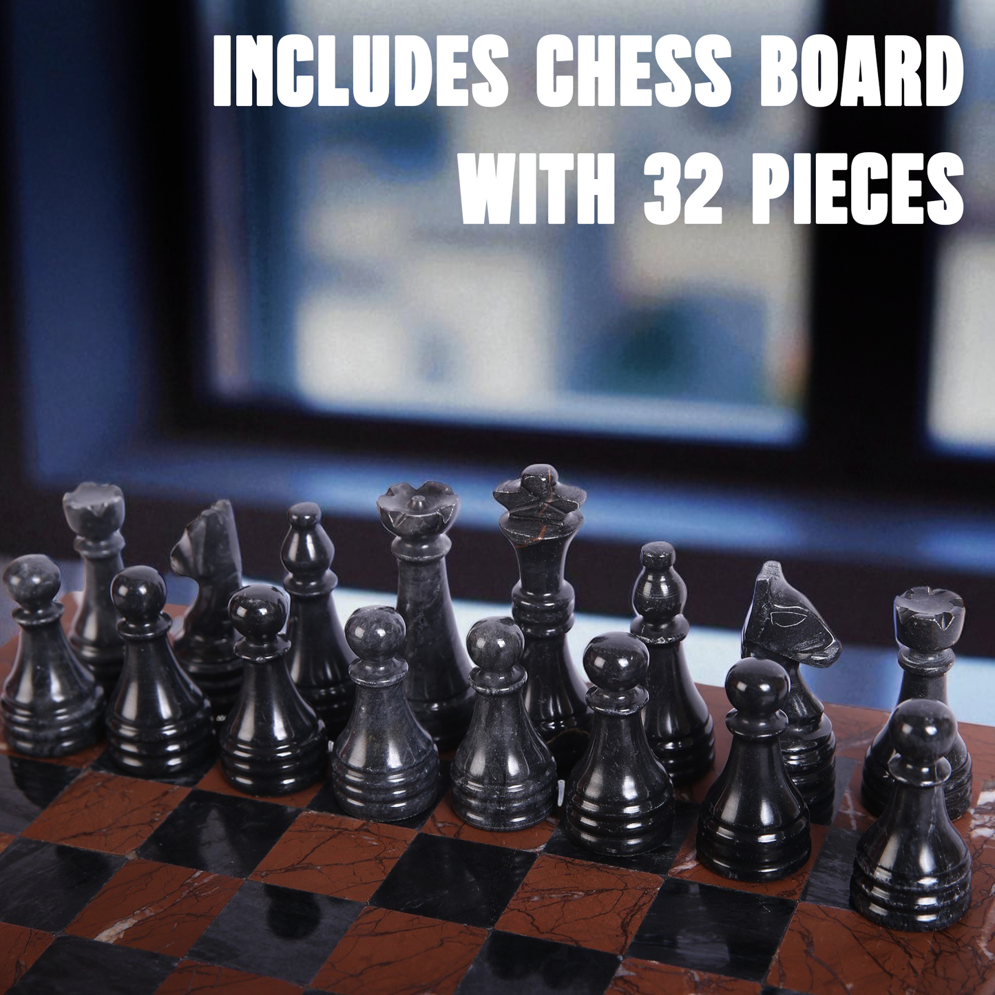 Marble Hives Luxury Handmade Marble Chess Set – Marina & Black