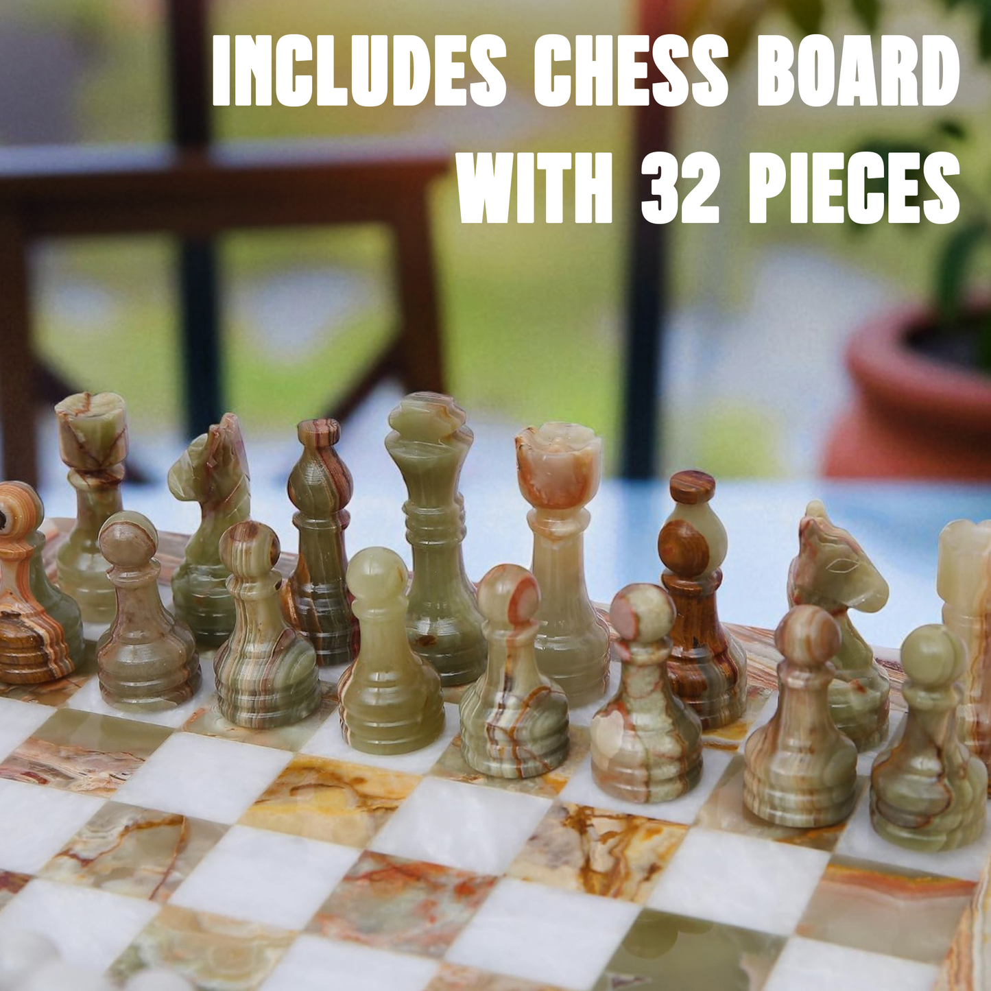 Marble Hives Luxury Handmade Marble Chess Set – Green & White