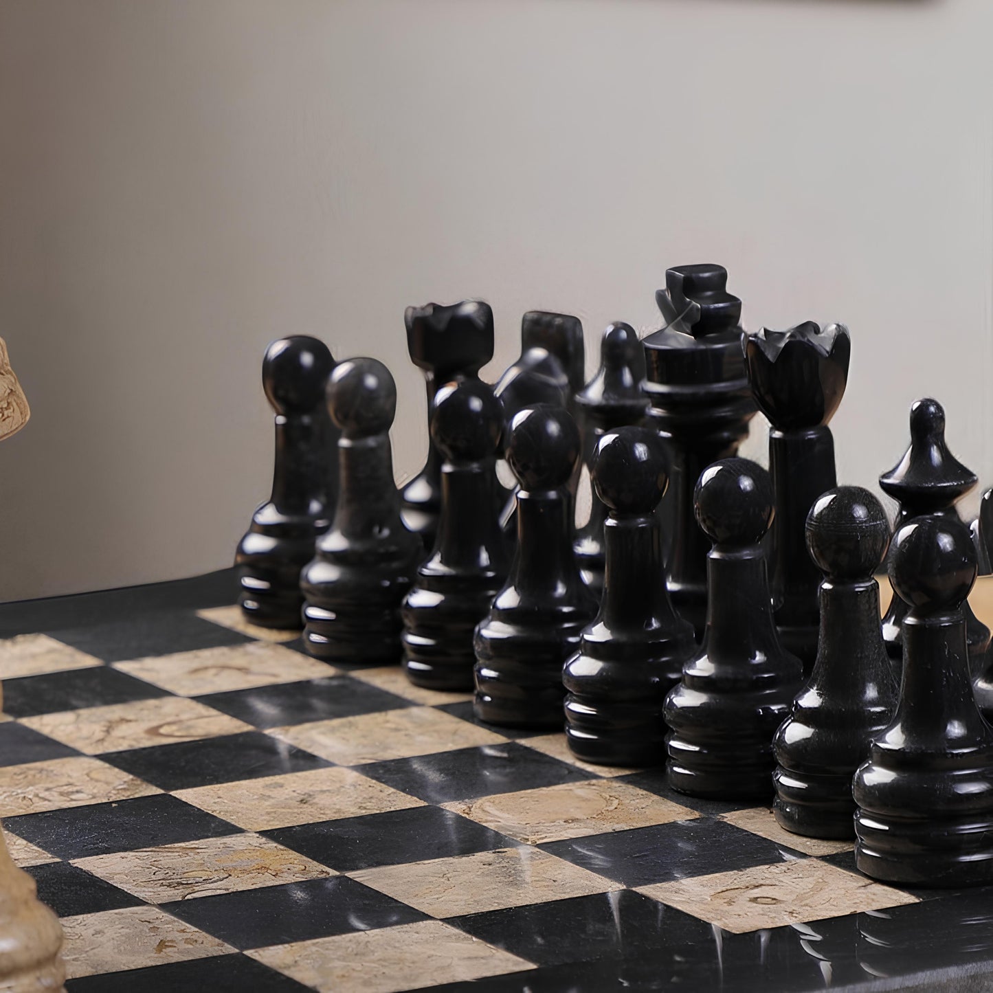 Black and Coral Marble Chess Figures