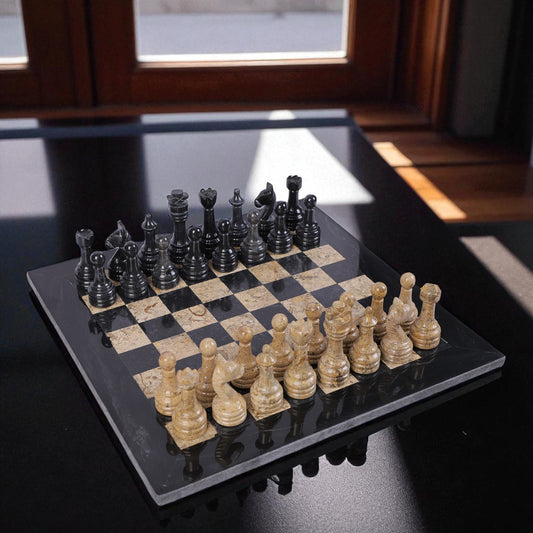 Marble Hives Luxury Handmade Marble Chess Set –  Black and Coral -15 Inch
