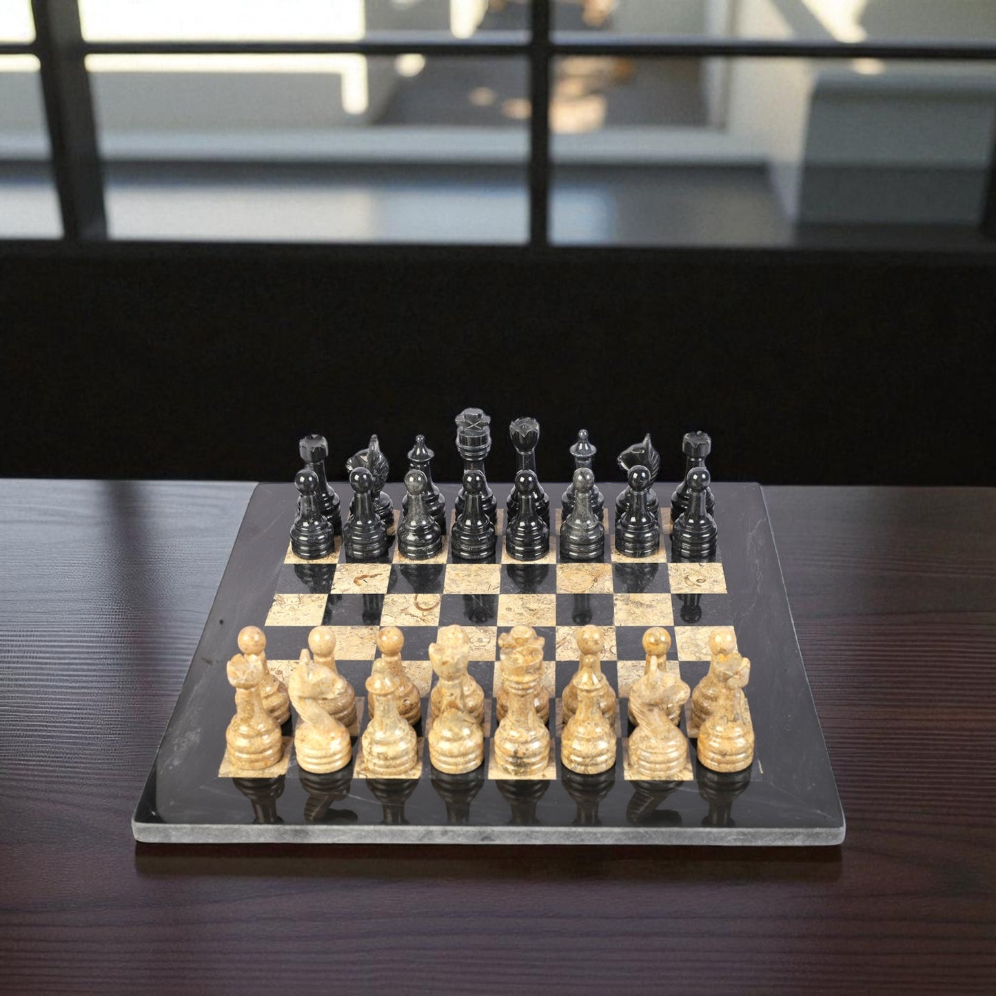 Marble Hives Luxury Handmade Marble Chess Set – Black and Coral