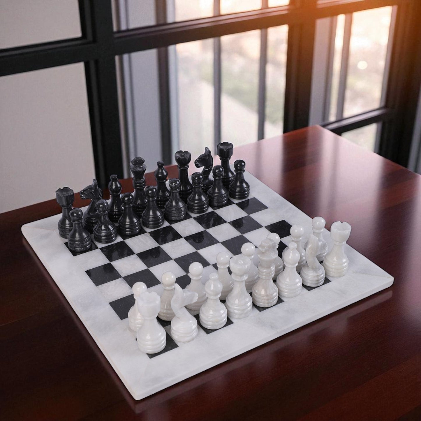 Marble Hives Luxury Handmade Marble Chess Set – White and Black