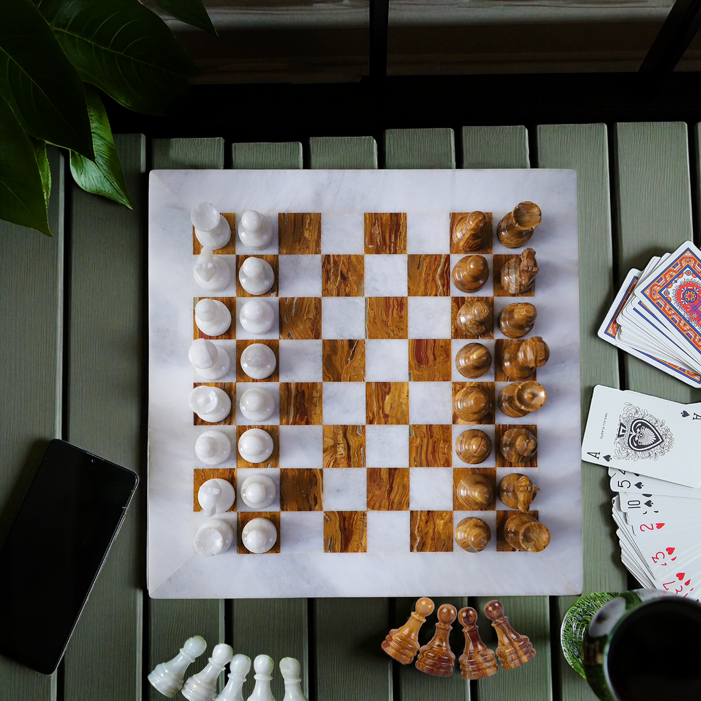 10 Inch White and Brown Chess Set