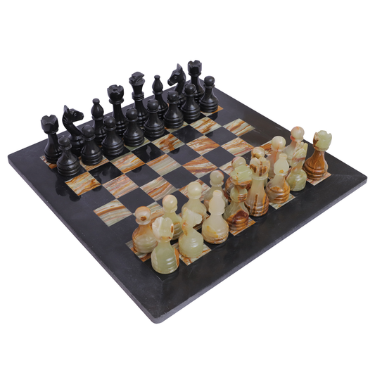 Handmade Marble Chess Set - Black & Onyx Green (15 x 15 Inches) - Chess Sets for Adults - Premium Quality Chess Boards - Aesthetic Chess Boards
