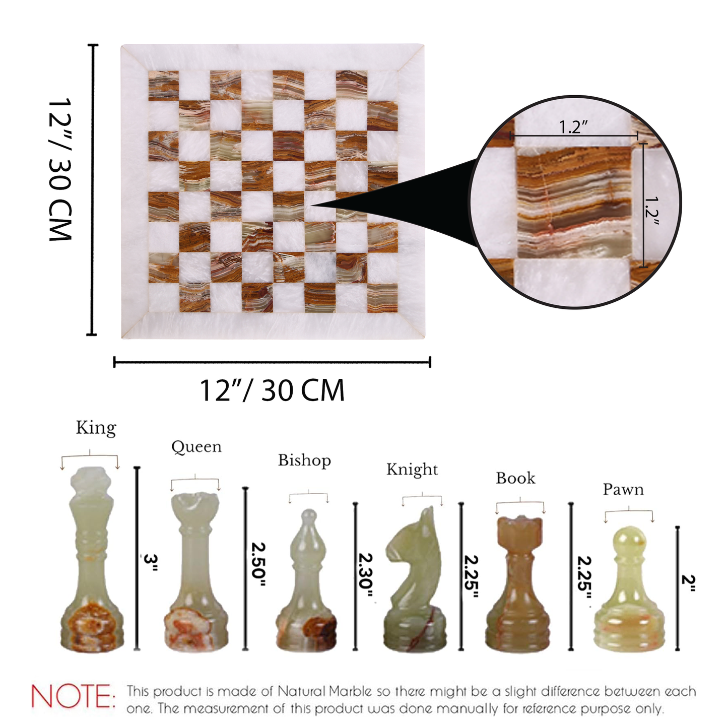 Marble Hives Luxury Handmade Marble Chess Set – White and Green -12 Inch