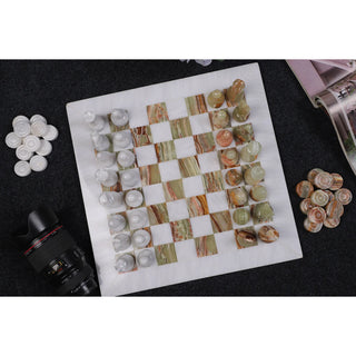 12 Inch Green and White Marble Chess Set With Free Checkers