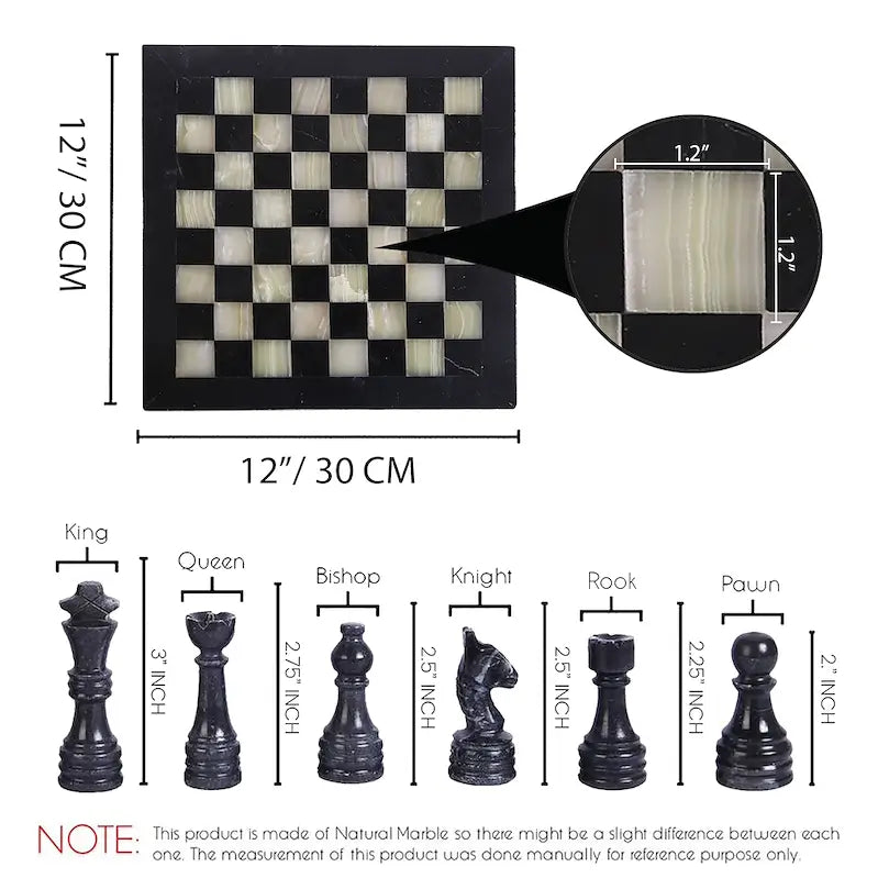 12 Inch Black & Onyx Marble Ches Set