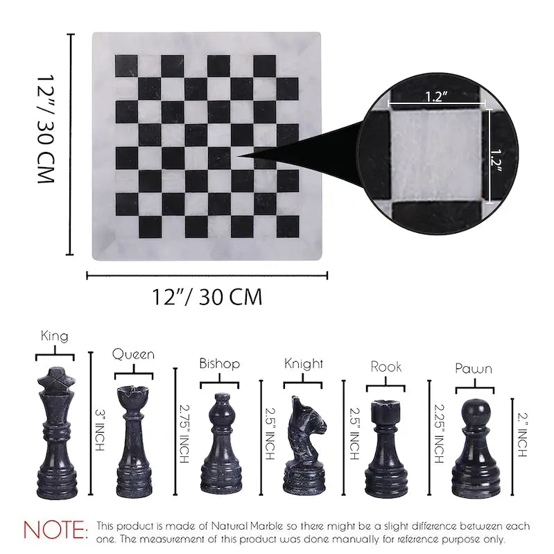 12 Inch  Luxury  White and Black Chess Set