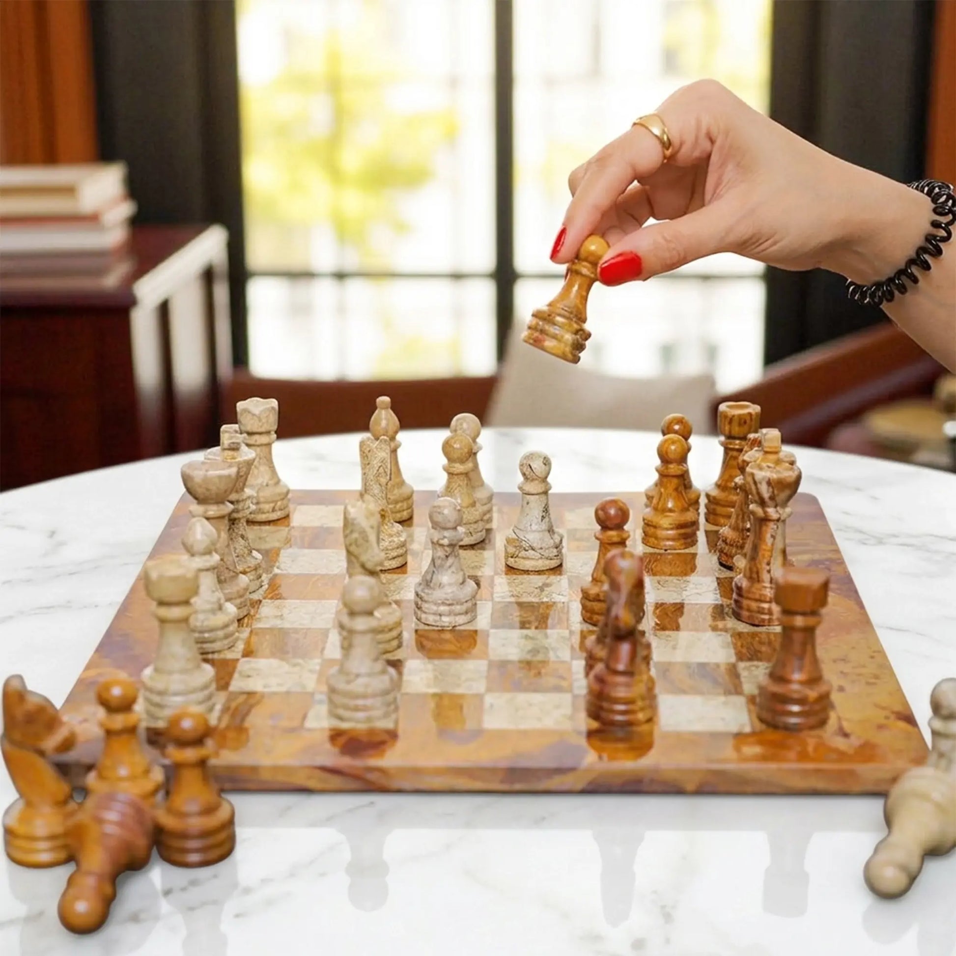 12 inch red coral chess pieces