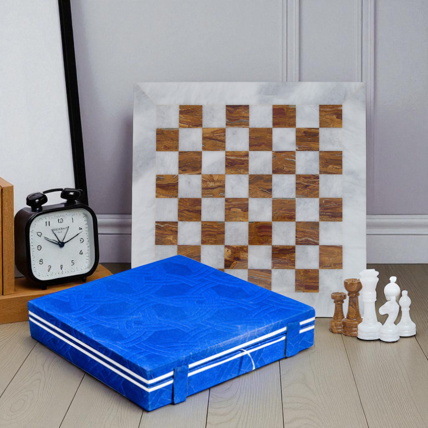 Marble Hives Luxury Handmade Marble Chess Set – White and Dark Brown