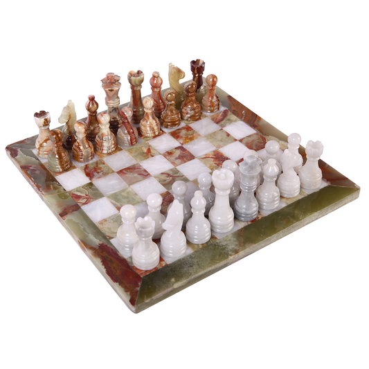 Handmade Marble Chess Set - Green Onyx & White (15 x 15 Inches) - Chess Sets for Adults - Premium Quality Chess Boards - Aesthetic Chess Boards