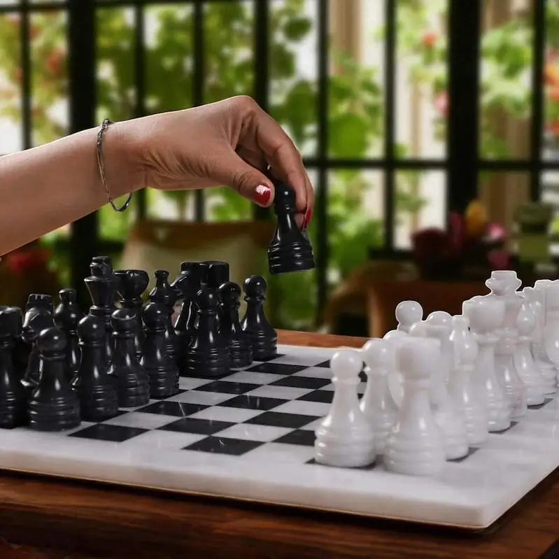15 × 15 White and Black  Marble Chess Set