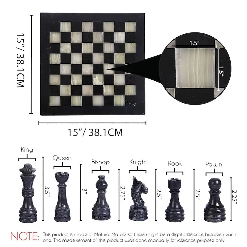 15 x 15 Black & Onyx Marble Chess Set