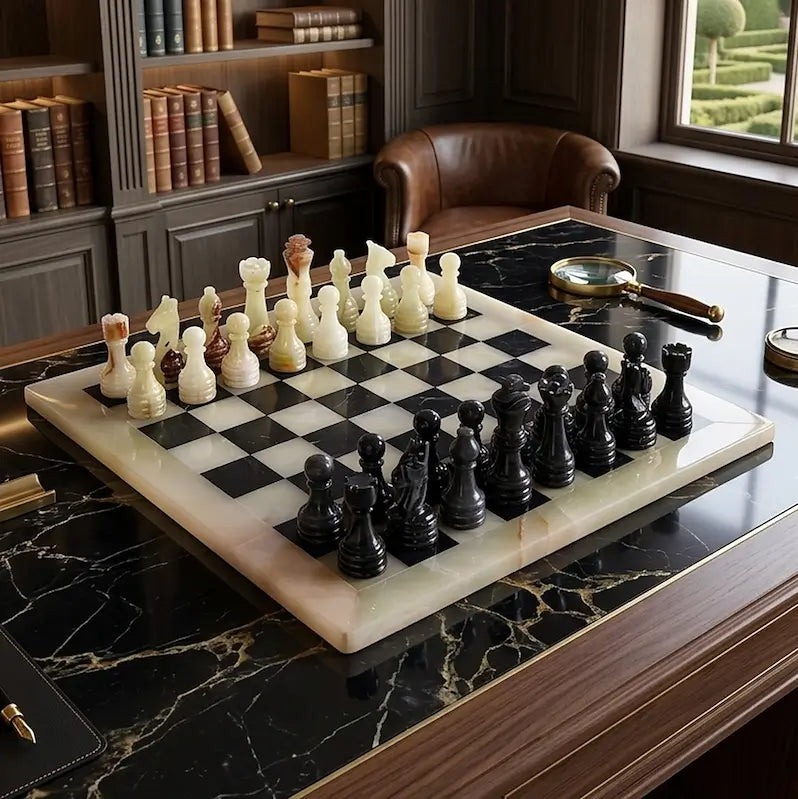 15 x 15 Handmade Onyx and Black Marble Chess