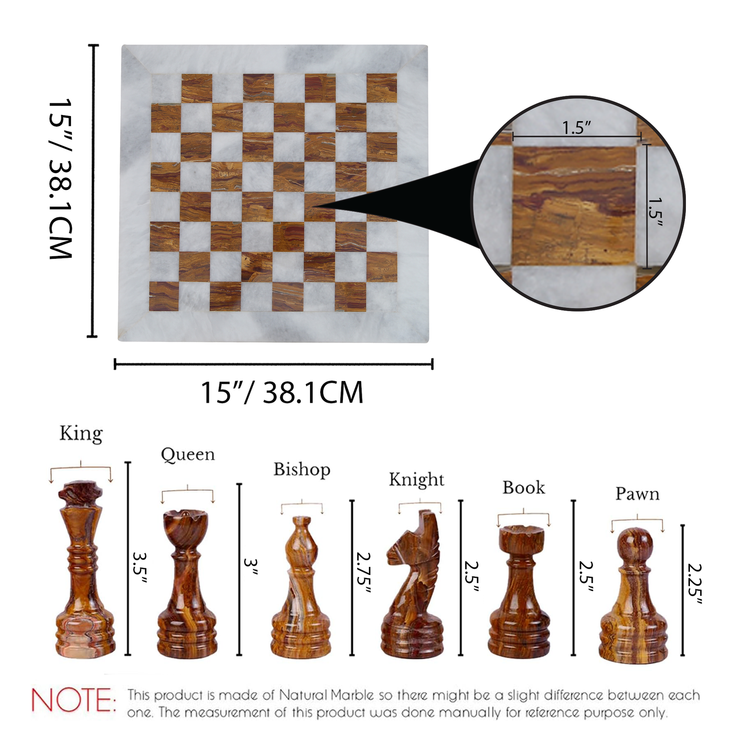 Marble Hives Luxury Handmade Marble Chess Set – White and Dark Brown
