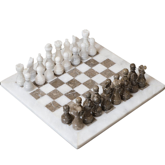 15 x 15 White & Oceanic Marble Chess Set
