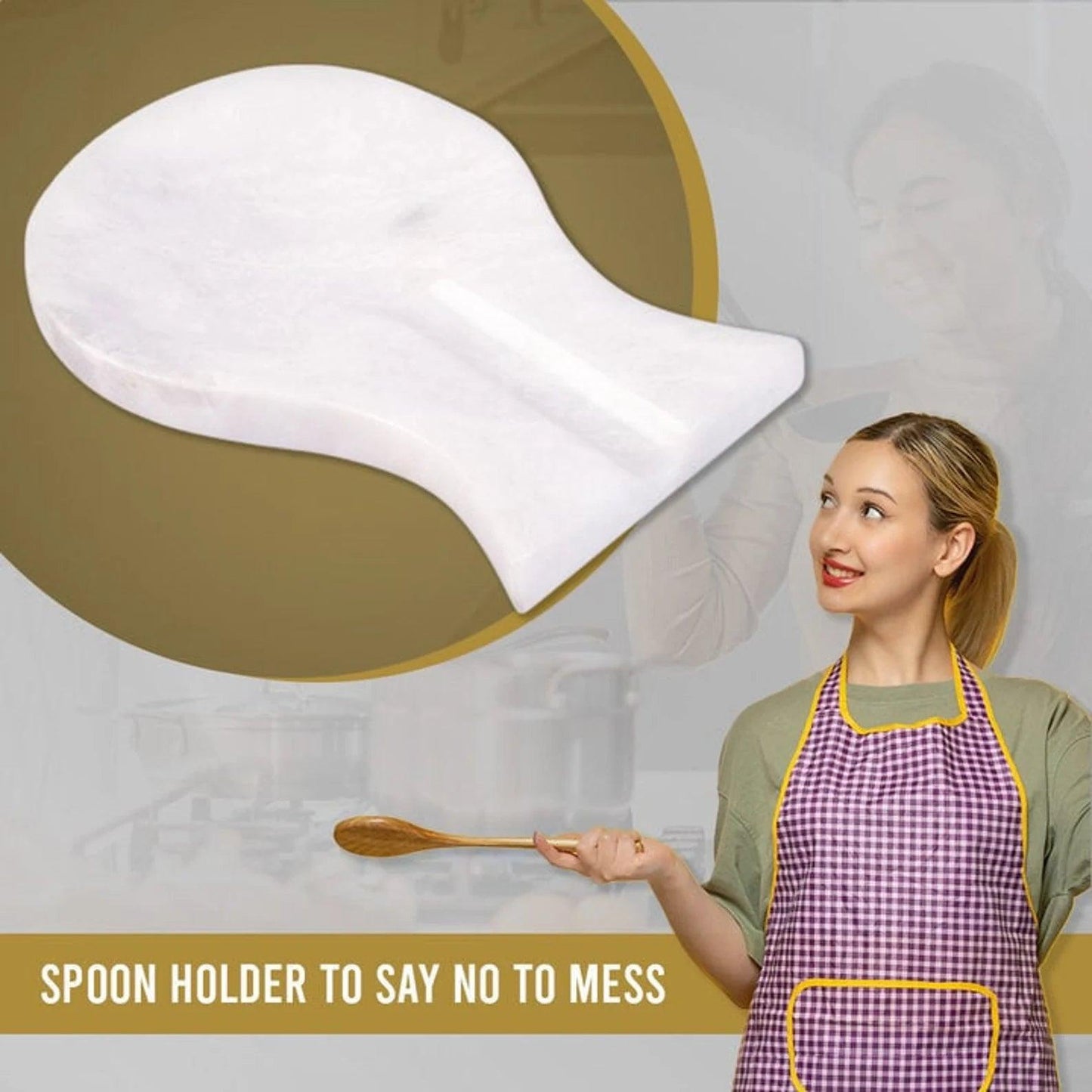 Marble Spoon Rest, Utensil Holder and Versatile Kitchen Counter Accessory with Adhesive Stickers for Secure Placement, 8L x 5.5W x 1H Inches, and Effortless Style and Functionality
