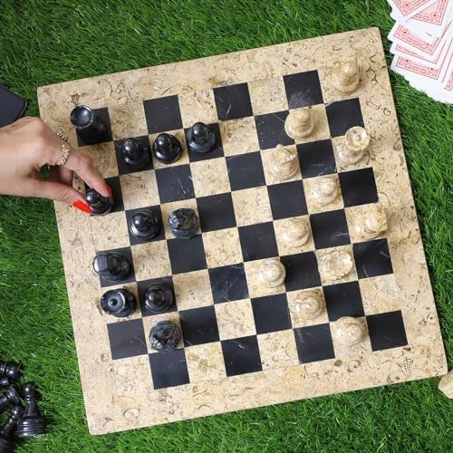 Marble Chess Set (Coral & Black) 12 inch – Aesthetic Chess Sets with Handcrafted Stone Board & Marble Chess Pieces – Ideal for Home Decor
