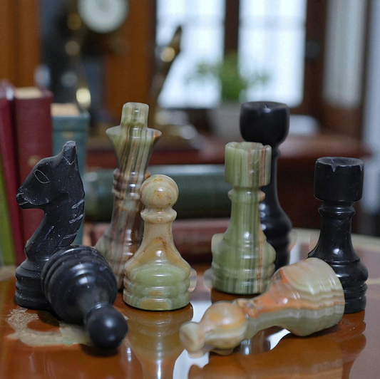 Marble Hives Luxury Handmade Marble Chess Set -Green and Black -10 Inch