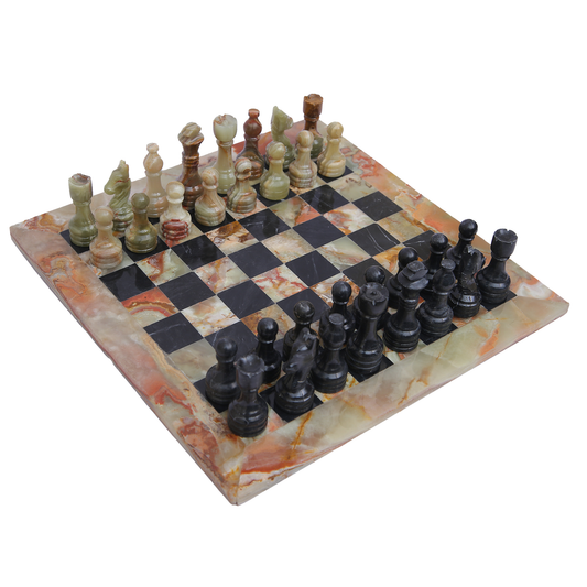 Handmade Marble Chess Set - Green & Black (15 x 15 Inches) - Chess Sets for Adults - Premium Quality Chess Boards - Aesthetic Chess Boards